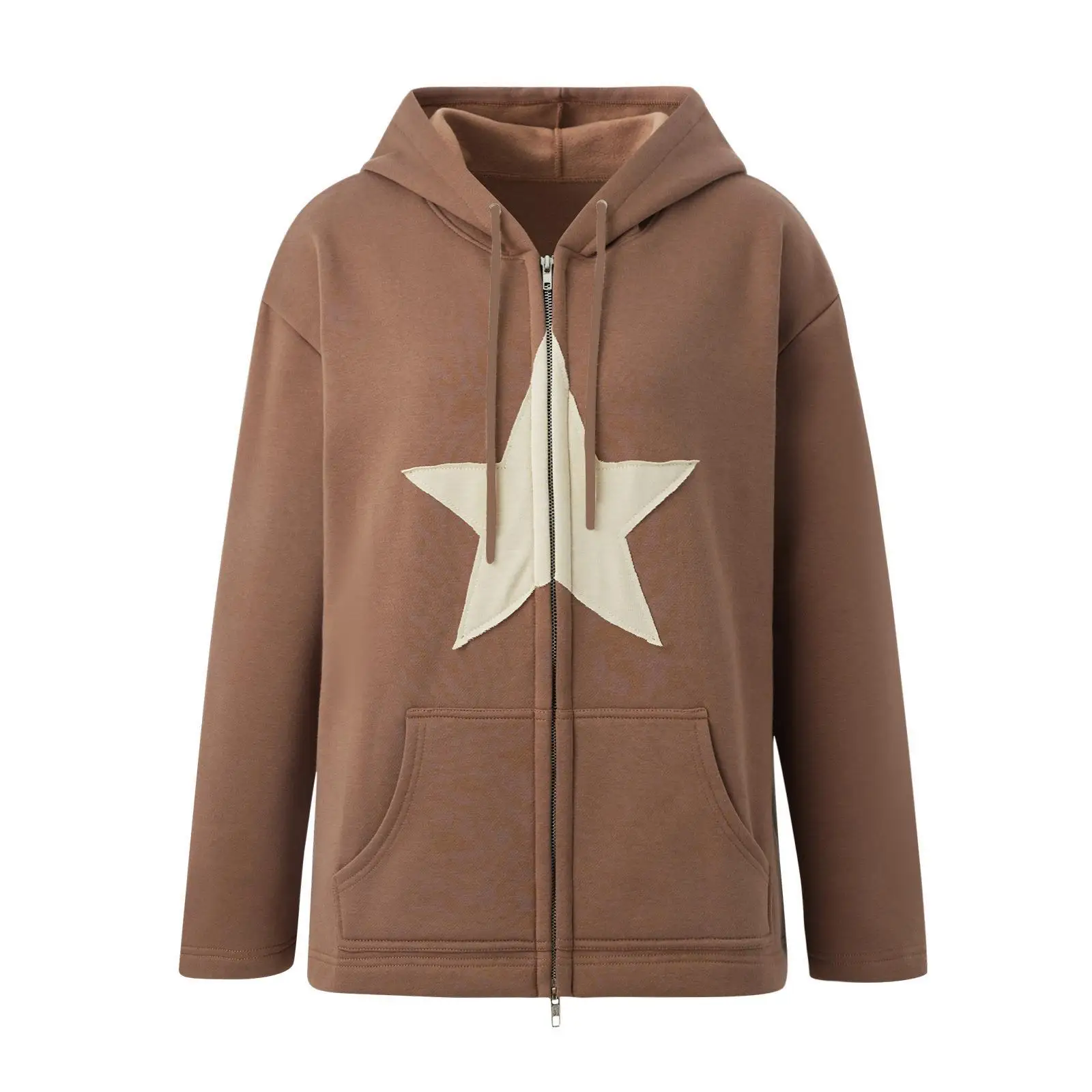 Europäische und amerikanische Retro Pentagramm Reiß verschluss Hoodie Sweatshirt Mode y2k Street Trend Paar Plüsch Futter Hoodie Jacke Tops