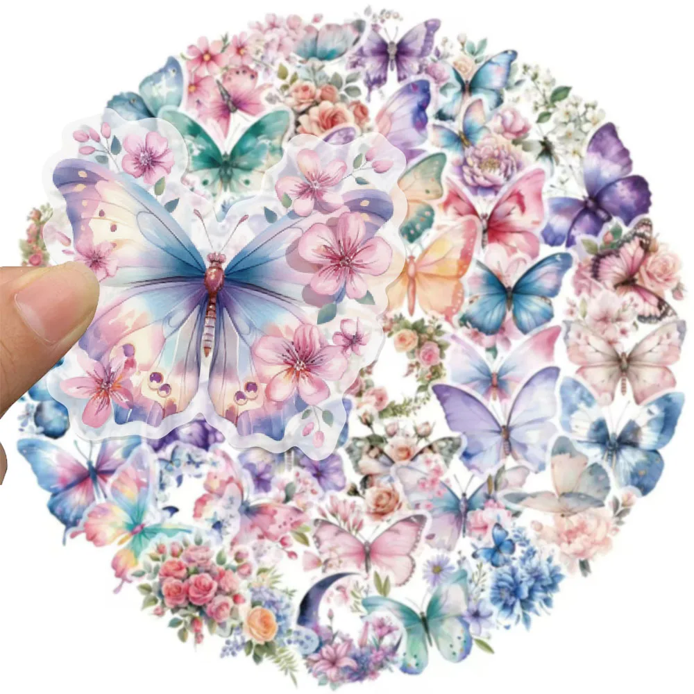 50 pçs borboleta adesivos embalagem transparente pet folheto flor material decoração tablet portátil adesivos à prova dwaterproof água