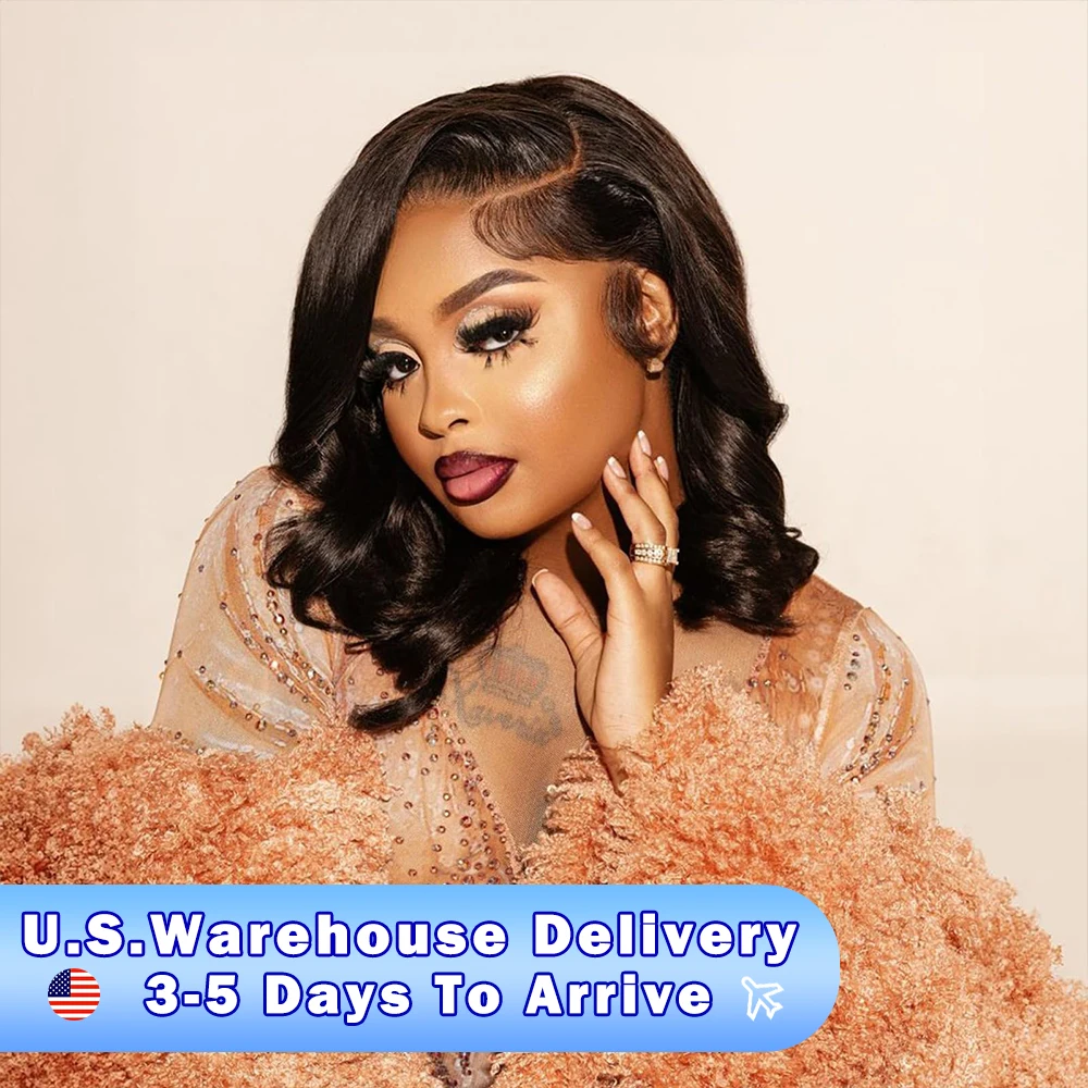 Glueless Wigs Natural Black Loose Wave Bob Wig Human Hair Left Side Part 5x5 HD Closure Lace Wig Short Body Wave Wigs 180% Densi