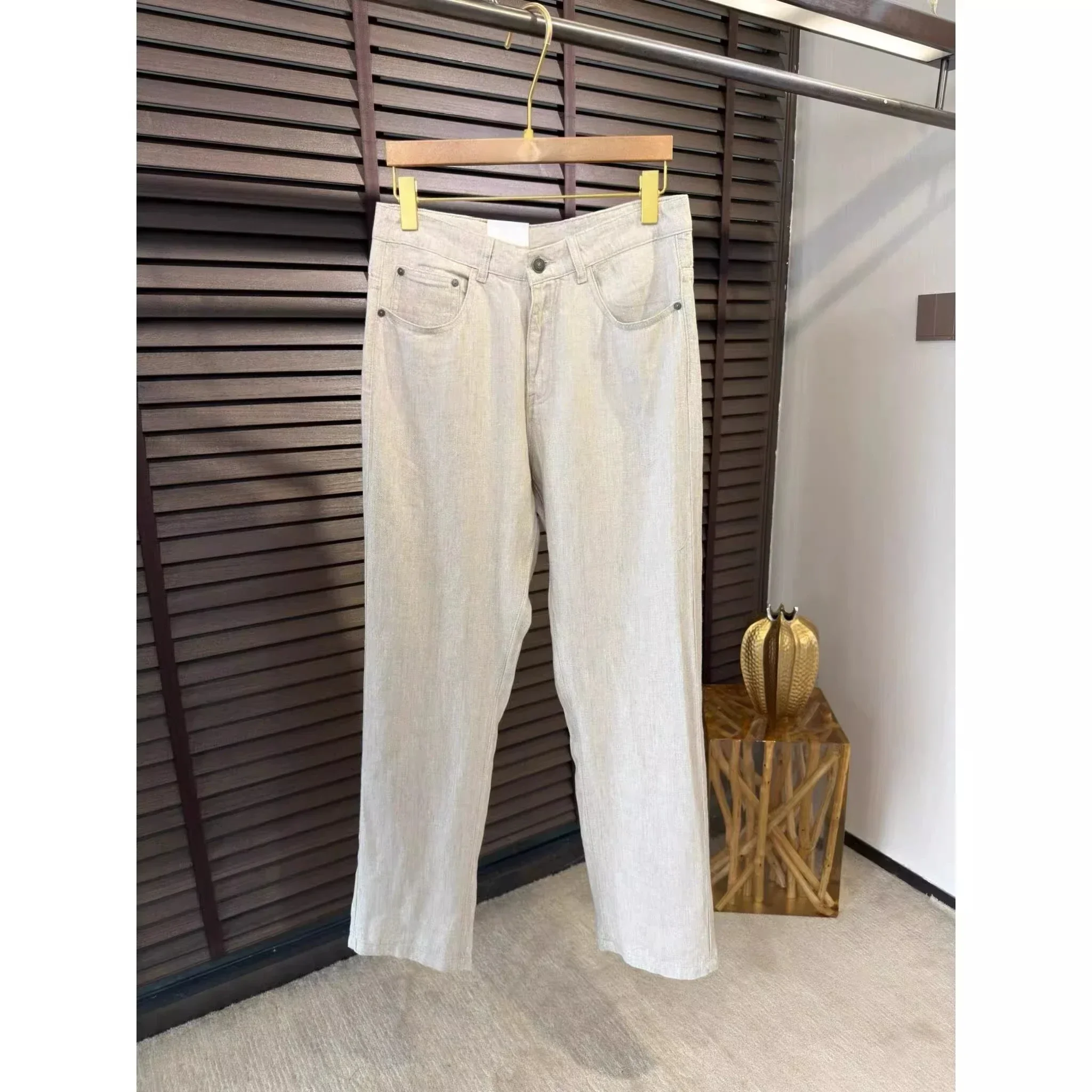 BC Italian 26ss breathable solid color linen trousers men's straight casual trousers