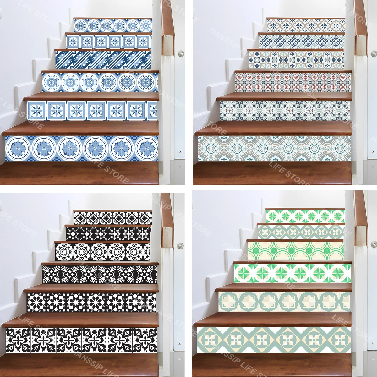 

6pcs TBeautiful Tile Imitation CeramicTile Staircase Stickers PVC Vinyl Waterproof Anti-slip Step Stickers Living Room Murals