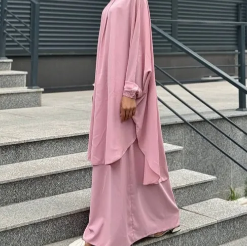 Ramadan Abayas Sets 2 Piece Set Muslim Women Hijab Dress Prayer Garment Abaya Long Khimar Arab Gown Islamic Clothes Robe
