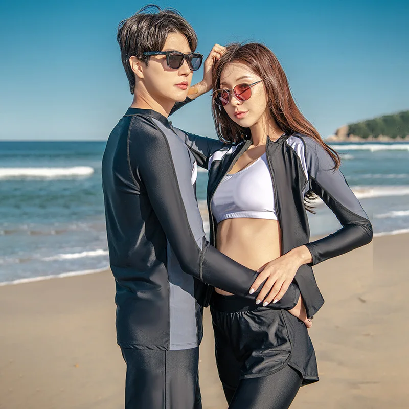 

2024 New Korean Couple Diving Suit Large Long Sleeve Swimwear Split Conservative Sports Surfing Swimwear