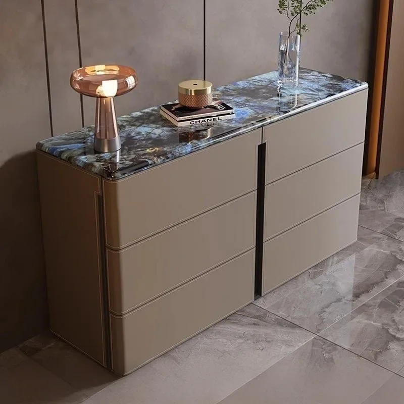 

Cabinets Light luxury marble saddle leather dining side storage locker Shoerack shoe rack Shoes organizer Crack shelves Dresser