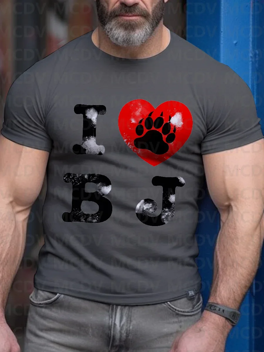 Men's T-Shirt Bear I Love B J 3D Printed men's T Shirt