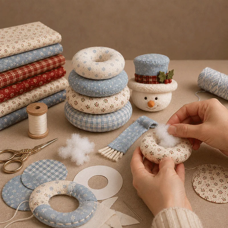 DIY Fabric Stacked Snowman Craft Materials Kit Christmas Desktop Ornament Making Set Festive Decoration Handmade Christmas Gift