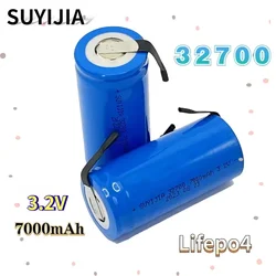 LiFePo4充電式高出力バッテリー,3.2V, 7000mAh,連続放電35a,55a,32700,DIYニッケルチップ付き