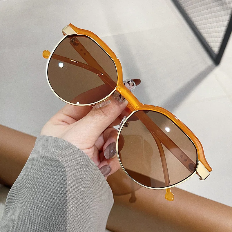 Vintage Retro Style Woman Sun glasses Korean Stylish Semi-rimless Sunglasses Women High Quality Female Sunglass