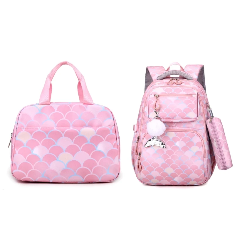 Nylon Backpack Set with Modern Print Pattern with Lunch Bag and Pencil Case Suitable for Women and Men