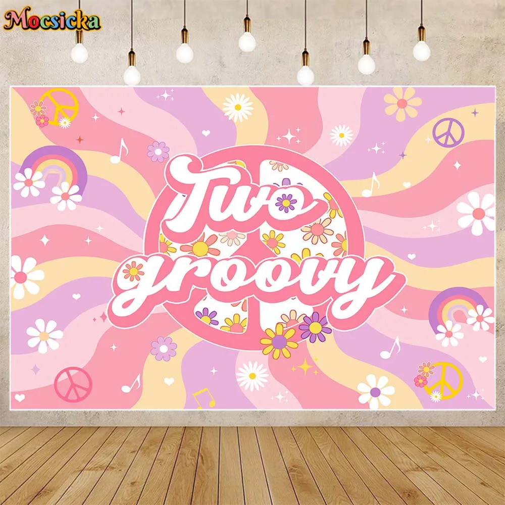 

Mocsicka Girl 2nd Birthday Backdrop Daisy Two Groovy Birthday Party Decor Photo Background Baby Cake Smash Photography Backdrops