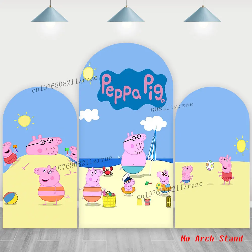 

Peppa Pig Arch Backdrop Kids Girls Birthday Party Ocean Beach Decor Baby Shower Banner Background Polyester Double-Sided Poster