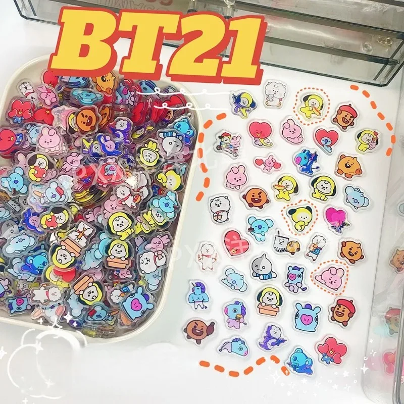 

30 шт. случайных наклеек BT21 с принтами персонажей Cooky, Tata, Koya, RJ, Shooky, Man, Chimmy, милые мультяшные стикеры для творчества и декора блокнотов