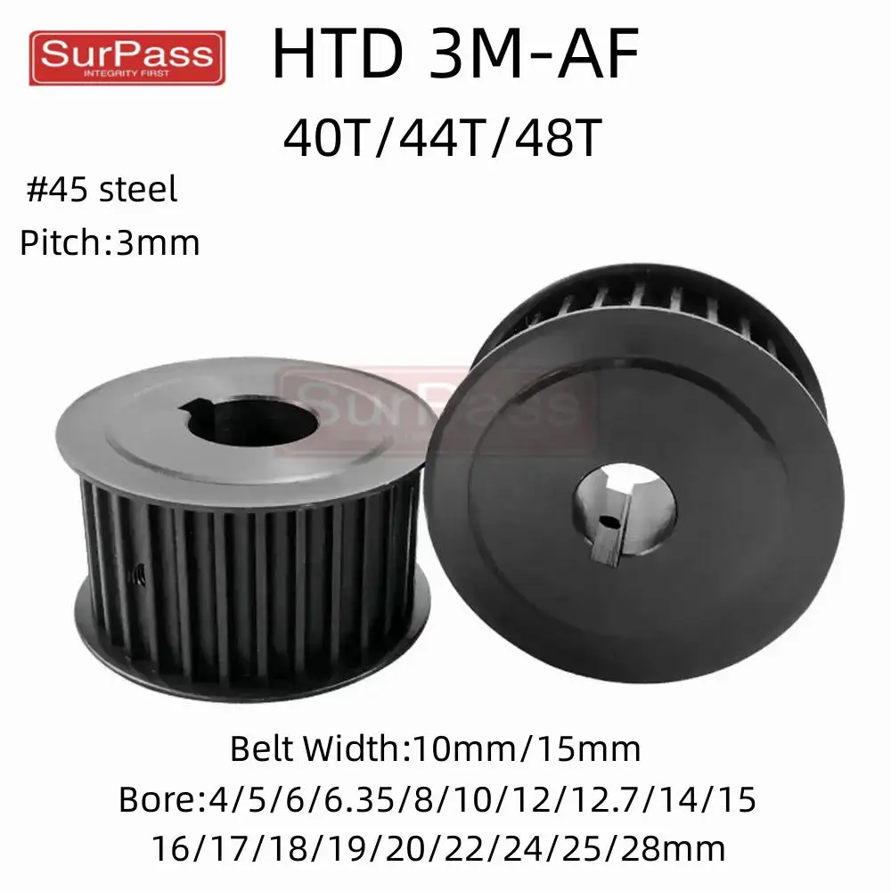 

HTD 3M 40/44/48 Teeth Black Steel Synchronous Wheels Bore 5-28mm Keyway 3x1.4/4x1.8/5x2.3/6x2.8/8x3.3mm for Belt Width 10/15mm