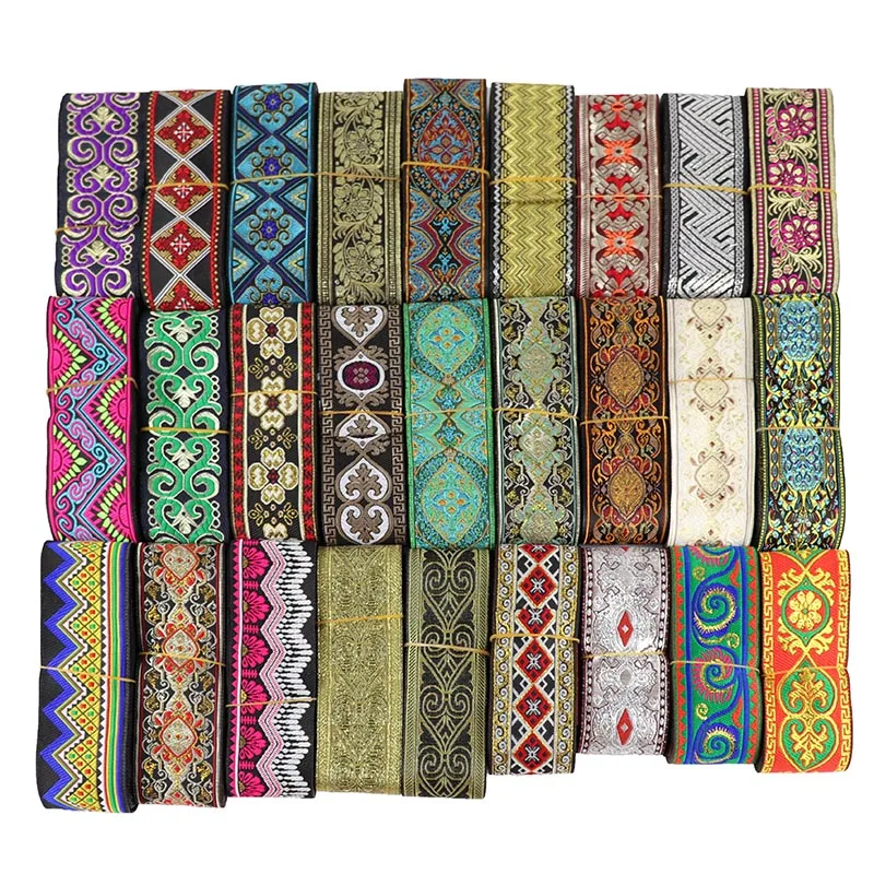 5cm Vintage Ethnic Embroidery Jacquard Ribbon Tape Lace Trim For DIY Garment Bag Accessories Fabric