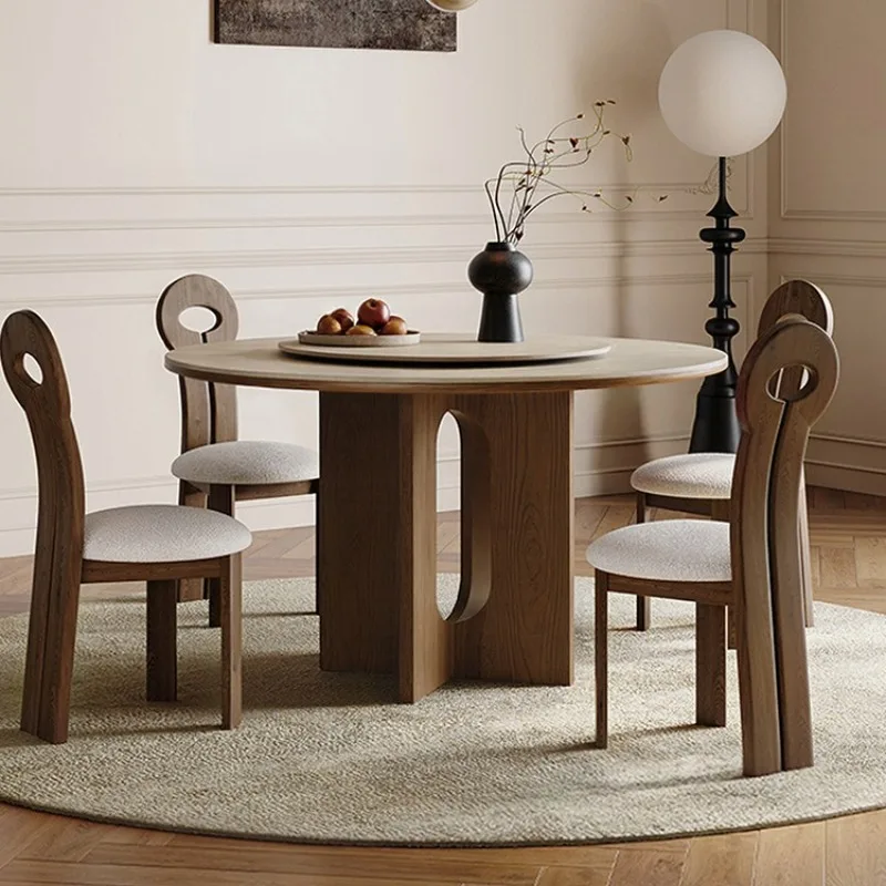 

Medieval travertine rock slab round dining table