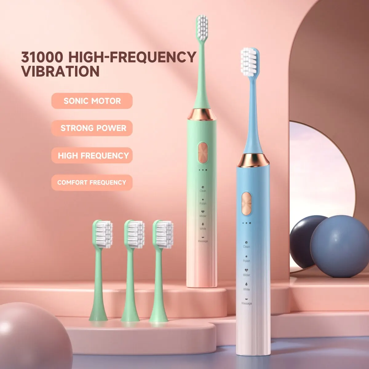 Jianpai Magnetic Suspension Acoustic Electric Toothbrush Gradual Color System IPX7 Waterproof Electric Toothbrush
