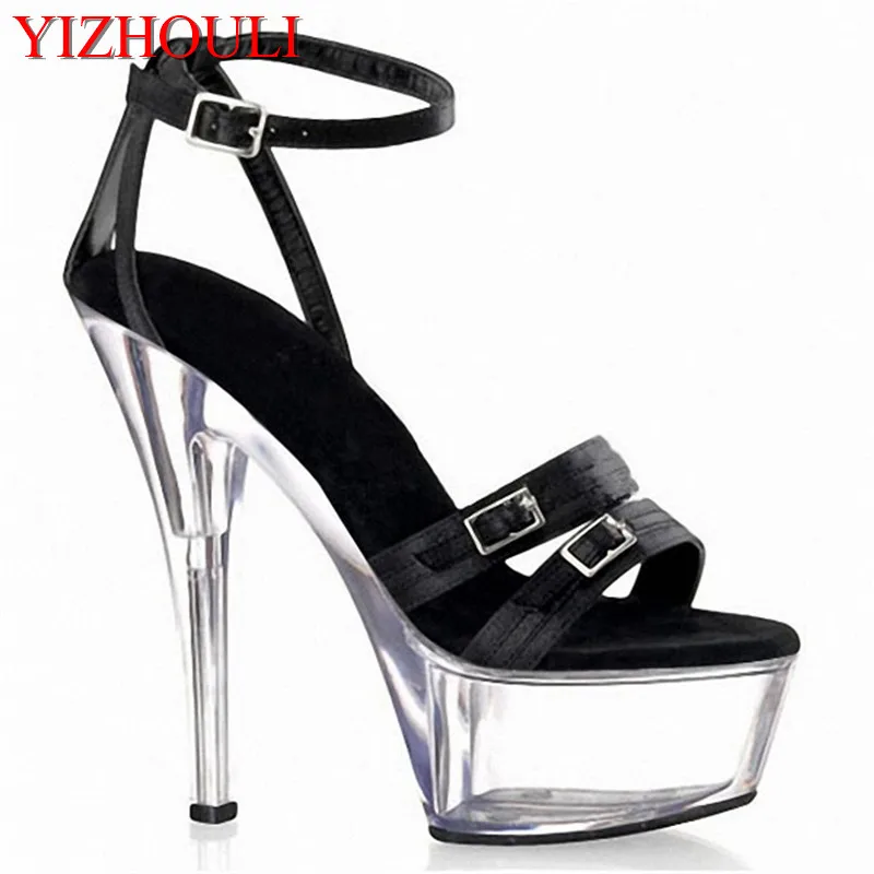 

15cm high heels, sexy nightclub dance belt buckle, ankle strap, platform club dance shoes