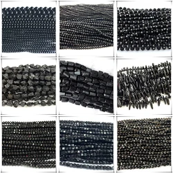 Veemake Natural Black Tourmaline Faceted Round Rondelle Edge Cube Coin Beads