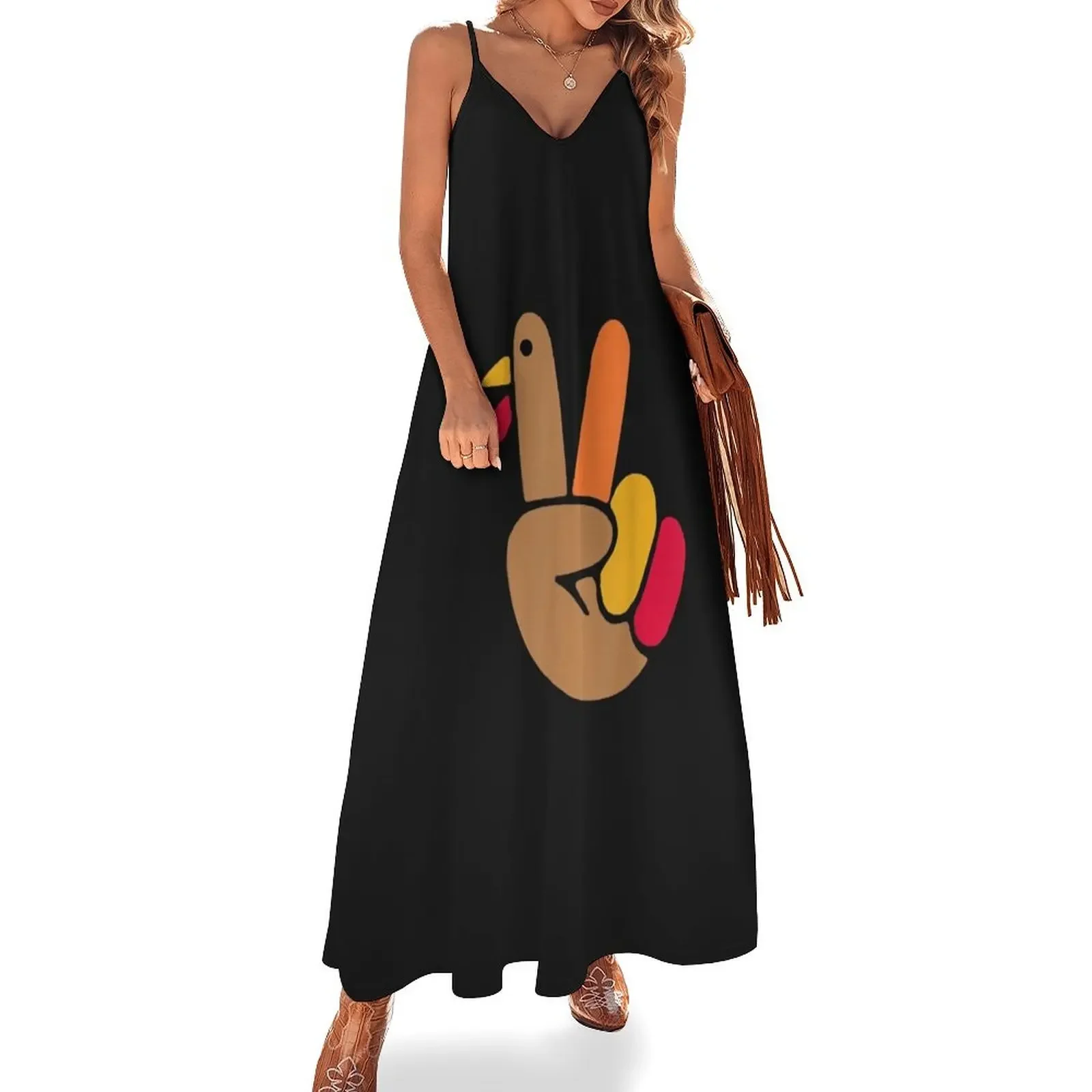 

Peace Hand Turkey Design For Ugly Thanksgiving Sweater Idea Sleeveless Dress Womens dresses Women's skirt