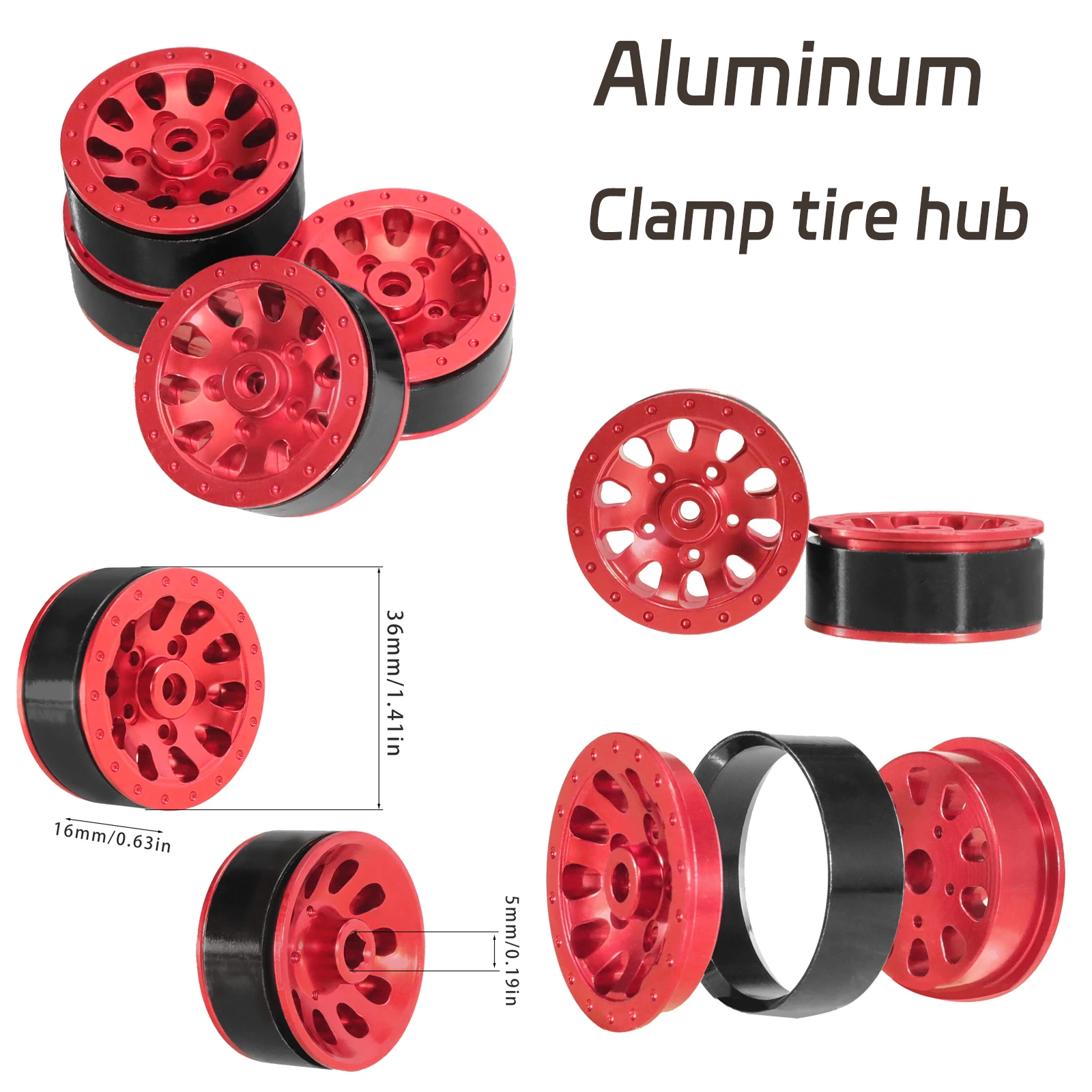 Outer diameter 36mm, width 16mm, adapter 5mm, remote control car aluminum alloy tire hub for MN 1/12 99s 82 78 D90 WPL 1/16 C14