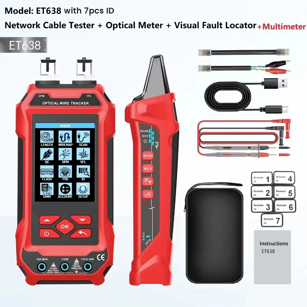 Network Cable Tester 4 In 1 Multi-function Fiber Optical Power Meter Visual Fault Locator Noise-free LAN Line Tracking