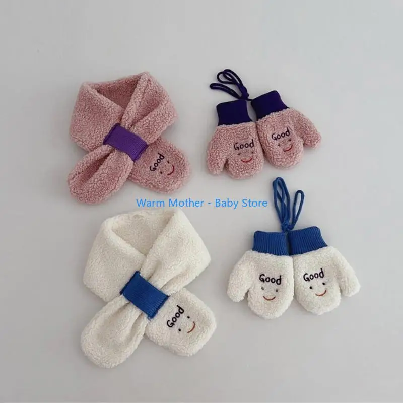

Korean Baby Gloves for Winter Warm & Trend Kids Mittens Scarf set Toddler Boy Girl Winter Gloves Scarf set Lamb Wools 57QE