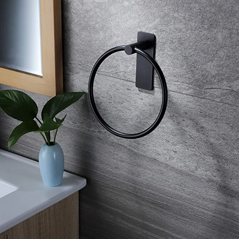 Portasciugamani/portasciugamani-portasciugamani rotondo autoadesivo portasciugamani per bagno, acciaio inossidabile nero