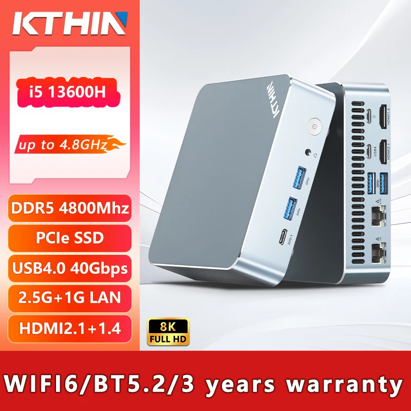 

13th Gens i5 13600H Mini PC USB4.0 4.8GHz 2.5G LAN Gaming Mini PC WIFI6 Bluetooth5.2 DDR5 4800MHz PCIe SSD Mini Desktop PC