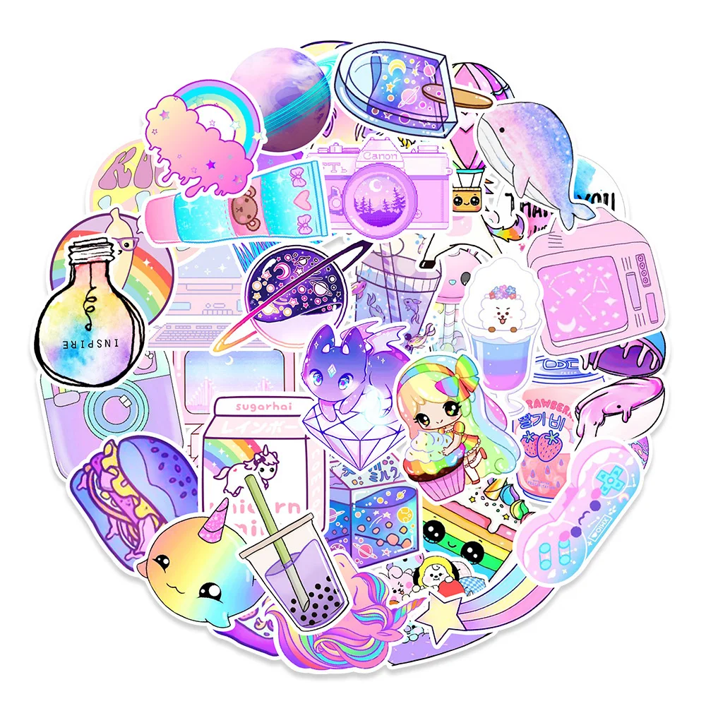 10/30/50PCS Laser Candy Girl Cute Cartoon Stickers DIY Phone Laptop Luggage Skateboard Graffiti Decals Fun for Kid Toys