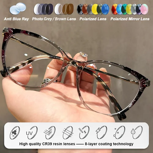 Imagen 2 del producto CLLOIO Retro estilo navideño señora ojo de gato gafas marco Anti luz azul miopía fotocromática gafas de lectura graduadas ópticas
