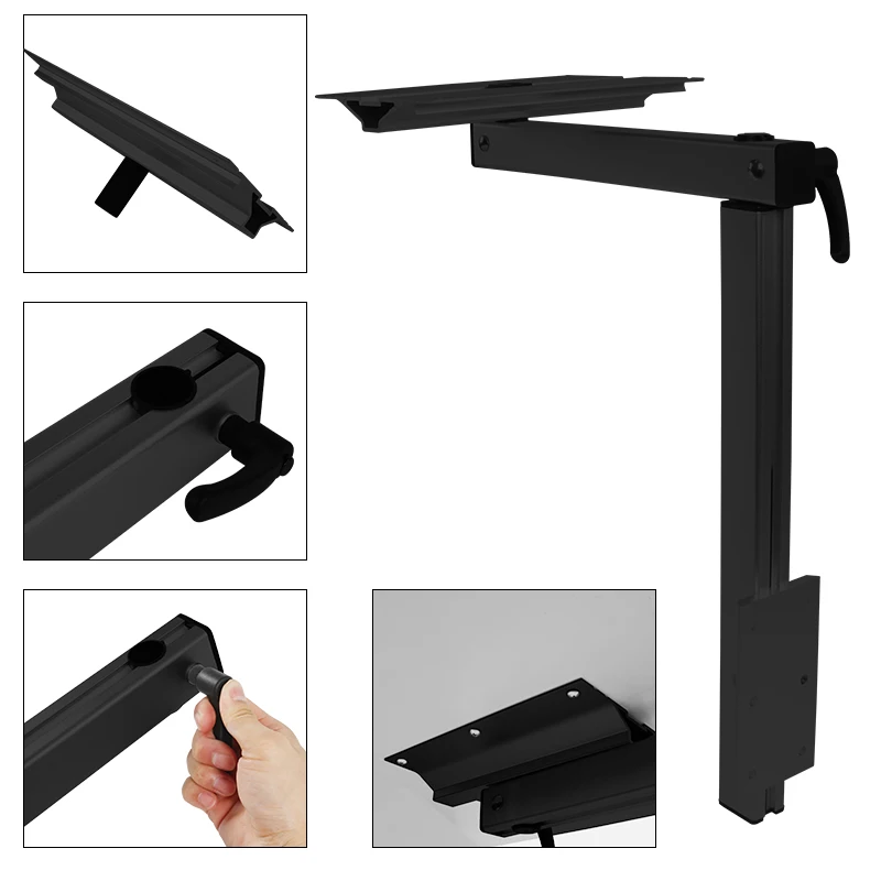 Accesorios para caravana Deren, fácil instalación, pata de mesa extraíble negra para RV, aleación de aluminio, altura ajustable, rotación de 360 grados