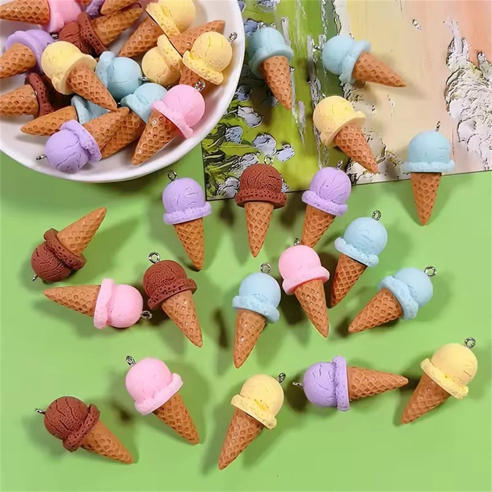 10 Uds. De bonitos dijes de resina de helado de simulación 3D, pendientes colgantes, llaveros, colgantes para accesorios de joyería DIY 37*18mm