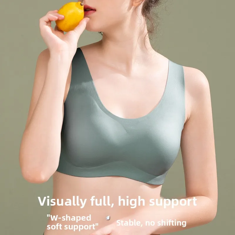 

Wide Strap Jelly Bandeau Bra Women's Sports Bra Steel Ring Back Beauty Gathered Bra Comfortable Underwear Young Women's Summer