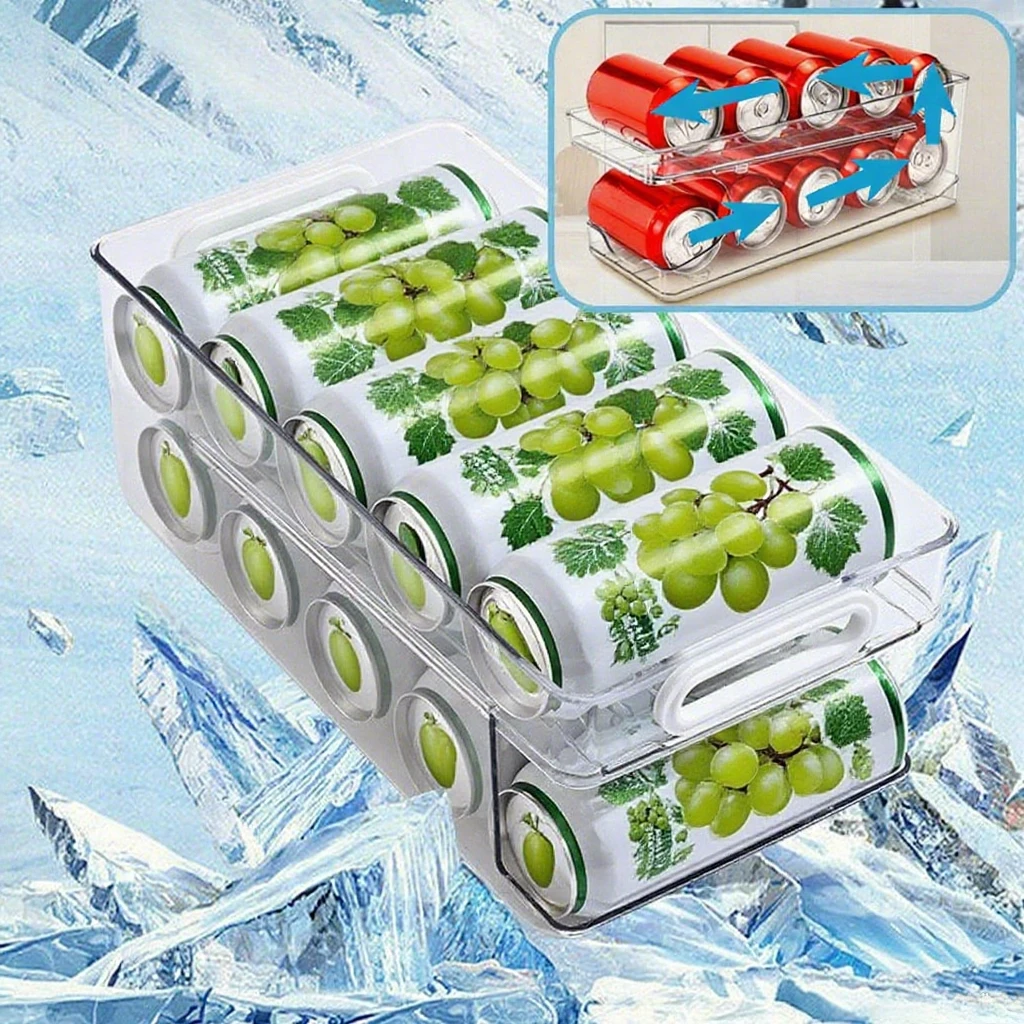 

Upgrade Double-Layer Rolling Beverage Soda Can Storage Organizer Plastic Storage Rack for Refrigerator & Freezer Organization