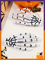 2 Pcs White Halloween Skeleton Hands Bone Hair Claw Clips,Punk Rock Horror Hair Clip for Women Girls Hair Accessories