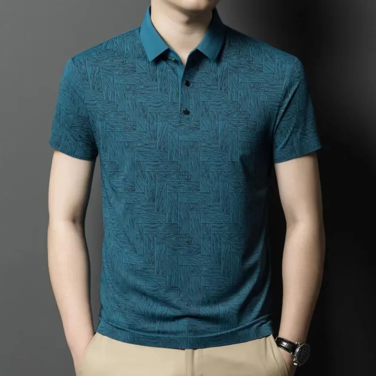 

Luxury Quality Men's Polo Shirt Checkered Jacquard Short Sleeve Summer Lapel T-Shirt Business Casual Commuting Trend Menswear