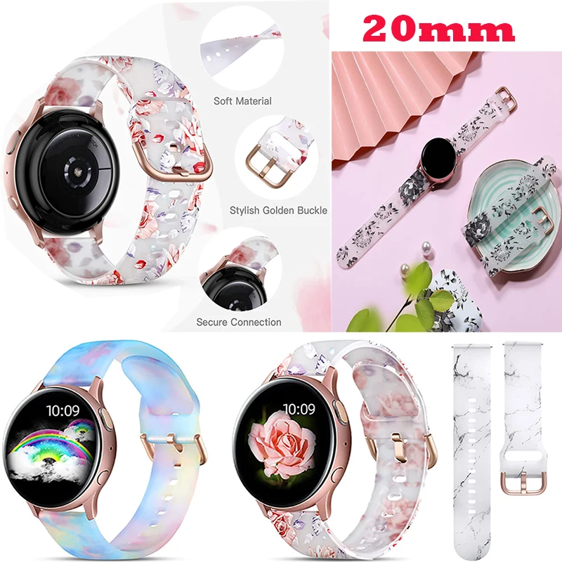 20mm Girls Prints Silicone Watch Band for Samsung Galaxy Watch 6/5/4 44mm 40mm43 47mm/Galaxy Watch 5 Pro 45mm/Active 2 Bracelets