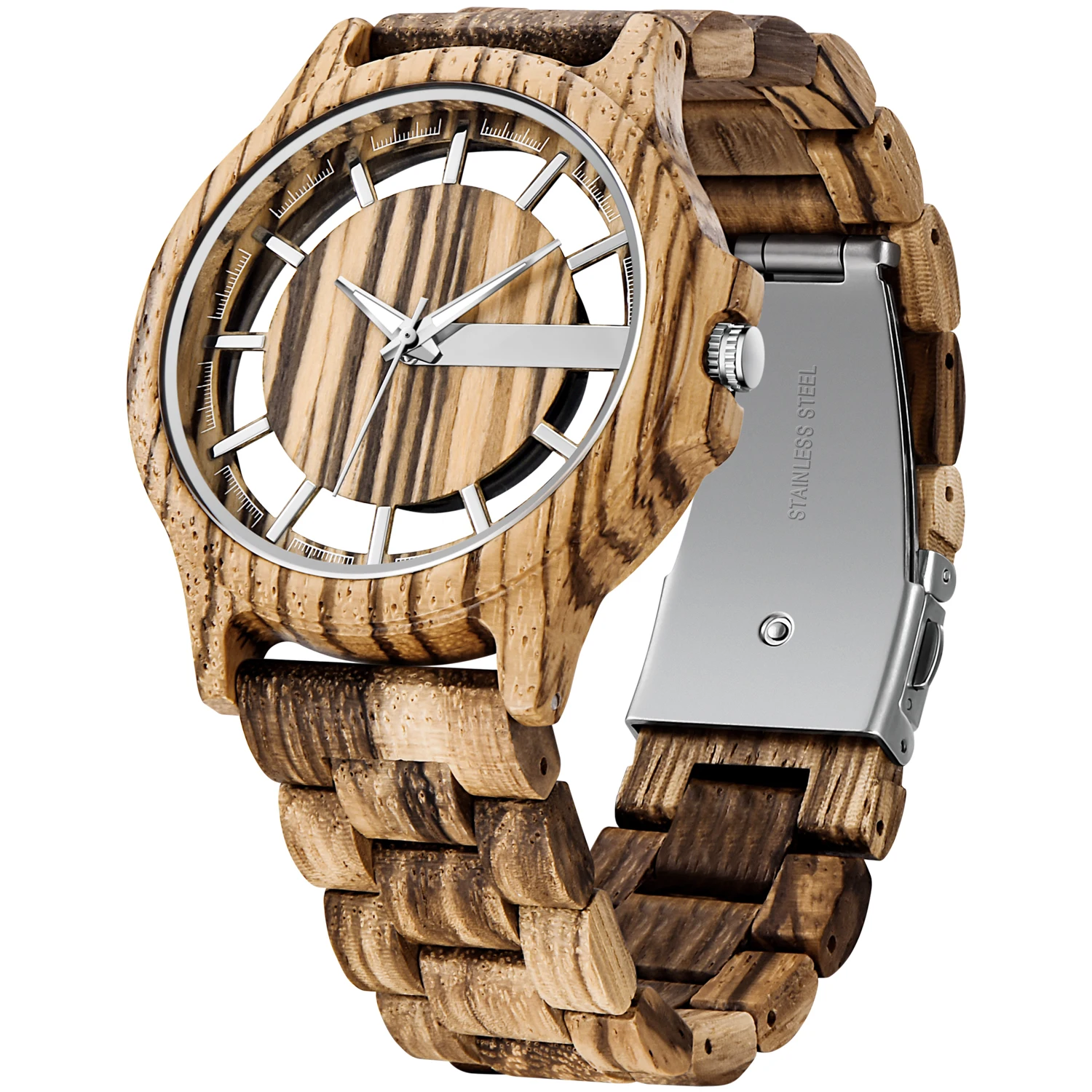 Reloj de cuarzo de madera para hombres y mujeres, cronógrafo de moda, único, hueco marrón, accesorios de moda callejera de negocios