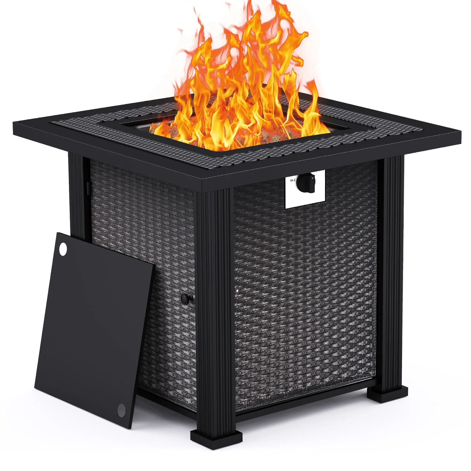 

28in Gas Pits with Lid and Lava Rock for Outside 50 000 BTU Pit Table Black Gas Pit Outdoor Pit Table