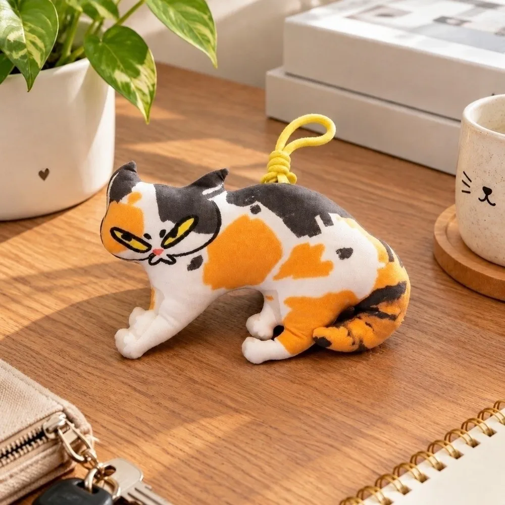 Fashion Soft Angry Cat Keychain Cartoon Animal Shape Funny Stuffed Pendant Cute Creative Plush Keyring Birthday Gift