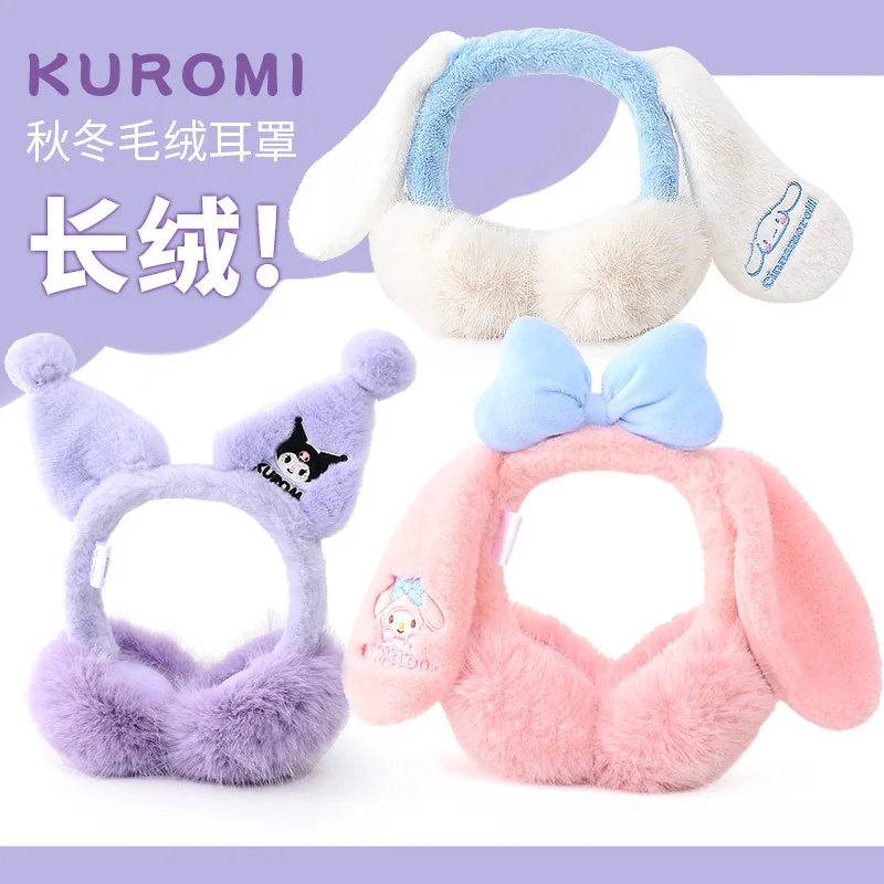 

Sanrio Kuromi Earmuffs Soft Plush My Melody Cinnamoroll Winter Keep Warm Antifreeze Cartoon Kawaii Ear Bags Warm Gift