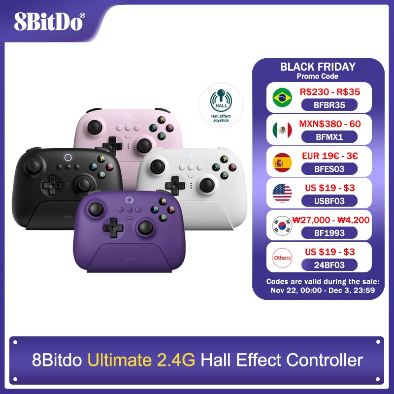 8BitDo - New Ultimate 2.4G Wireless, Hall Effect Joystick Controller with Charging Dock for PC, Windows 10, 11, Steam, Android