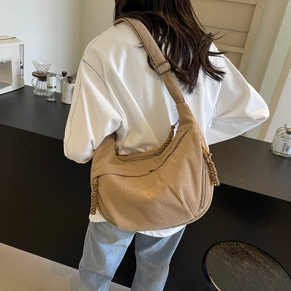 حقيبة كتف سروال قصير بلون سادة للنساء حقيبة كروس مع جيوب حقيبة يد حقيبة حبال يومية للعمل في السفر المدرسي #5