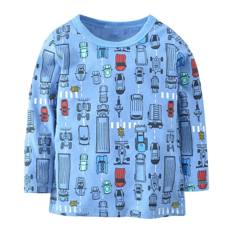 Little maven Boys Long Sleeve T-shirts Cotton Vehicle Excavator Dinosaur Pattern Baby Boys Tops Tees Shirts Tractor Kids Clothes