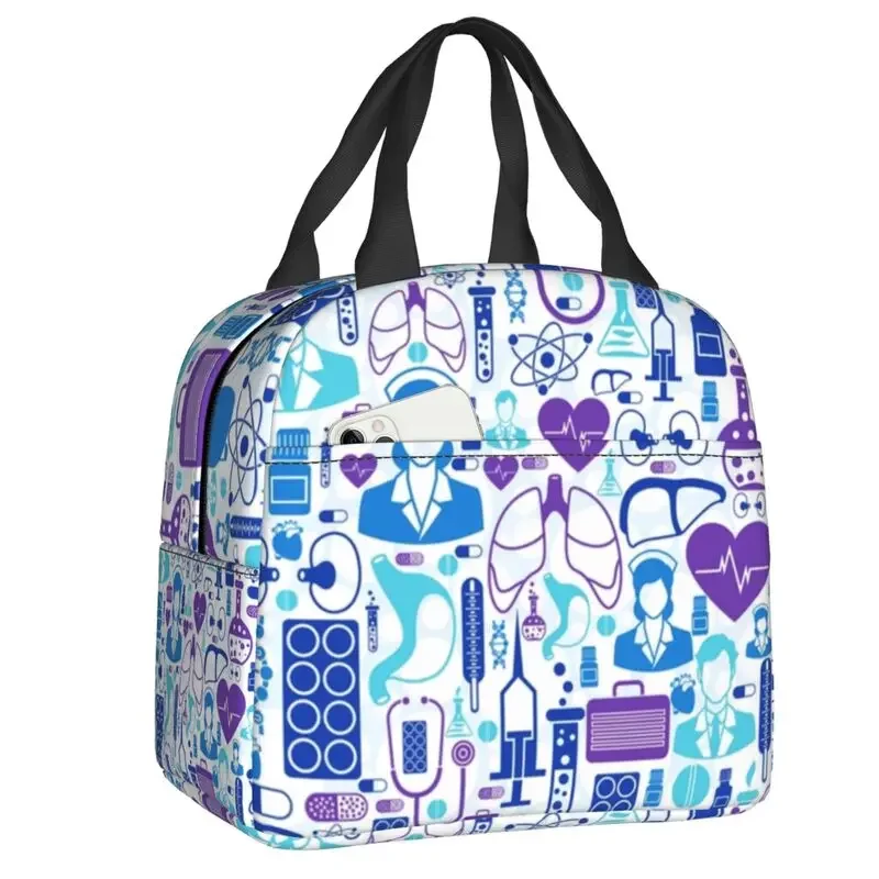 Custom Medical Nurse Anesthesia Medication Labels Insulated Lunch Box Portable Thermal Cooler Lunch Bag Container Tote Bags