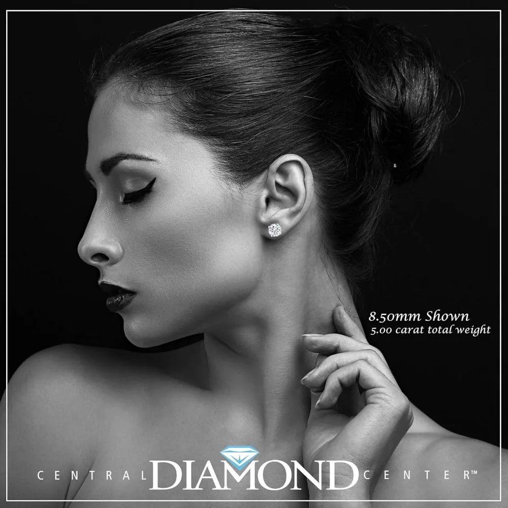 أقراط من الذهب عيار 14 قيراط مع ترصيع ألماس مقلد، من 0.30 إلى 8.00 قيراط، مجوهرات زركونيا فاخرة