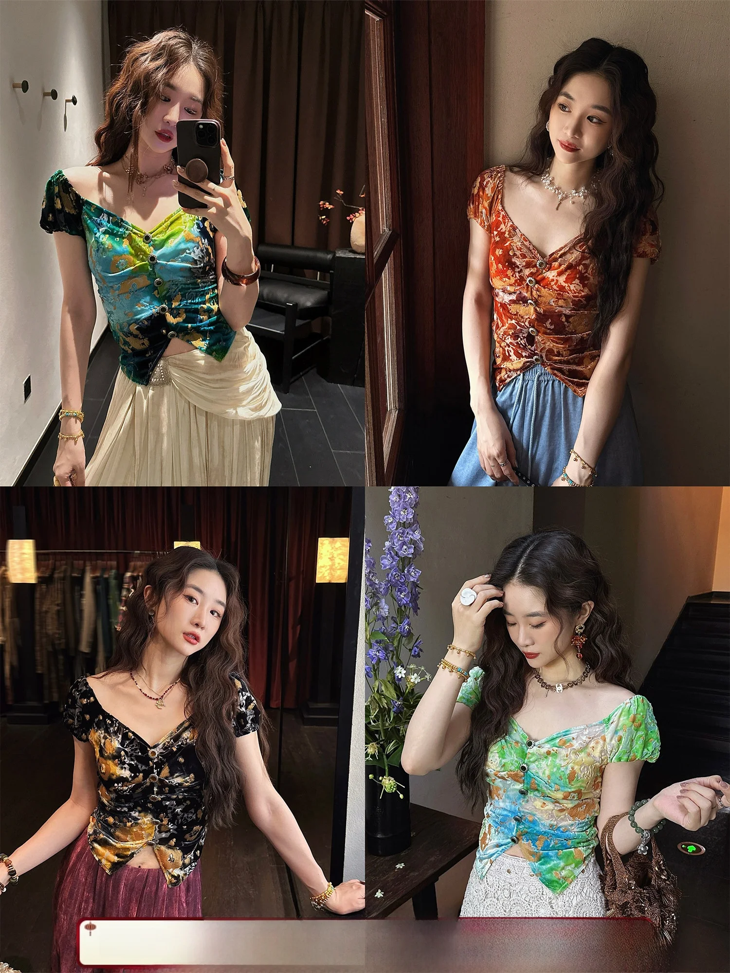 

Женская шелковая футболка Sanji Bla Flower с ручной росписью и золотым тиснением, летний топ свободного кроя для повседневной носки