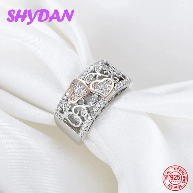 SHYDAN 925 Sterling Silver Heart Pattern Rings For Women Fashion Charm Jewelry view 2