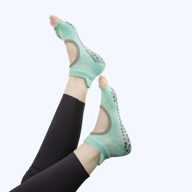 Women Five Toed Dot Silicone Cotton Yoga Socks Non-slip Half Toe Pilates Grip Low-Ankle Socks