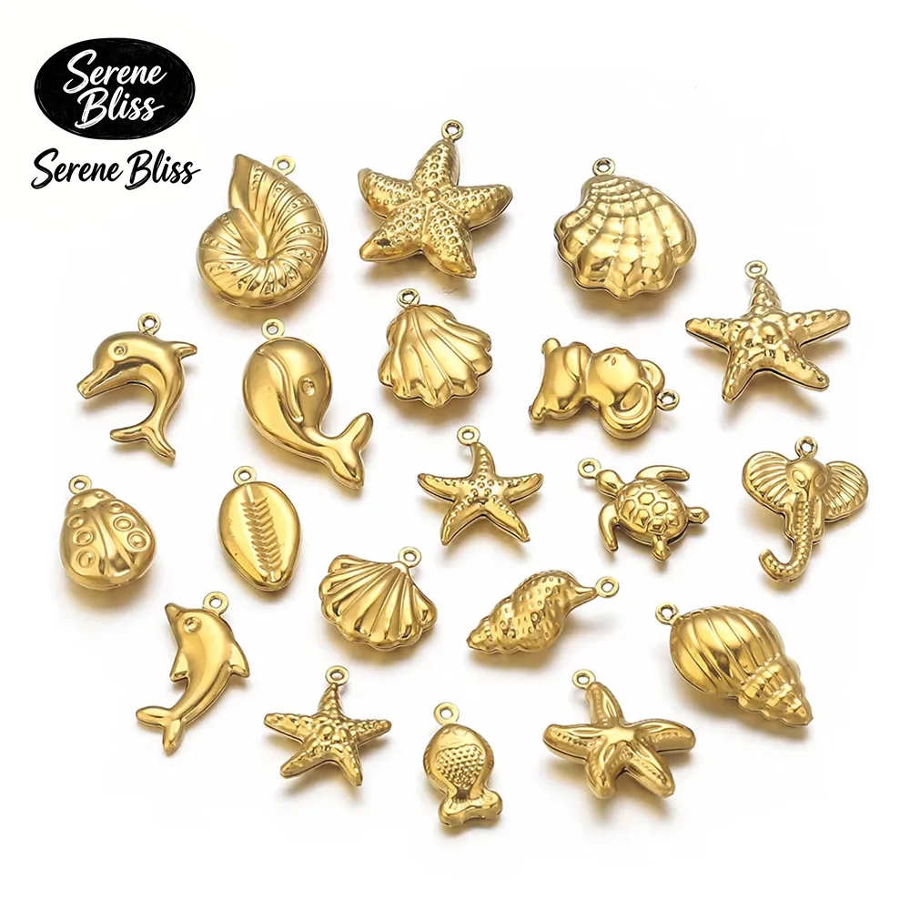 

20pcs Stainless Steel Hollow Sea Animal Conch Charm Gold-plated DIY Necklace Bracelet Earrings Jewelry Making Material Wholesale
